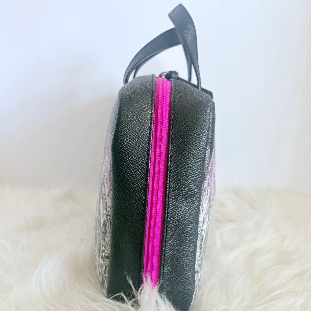 Elliott Lucca Black Pink Abstract Print Cosmetic Case Bag Double Handle Zip